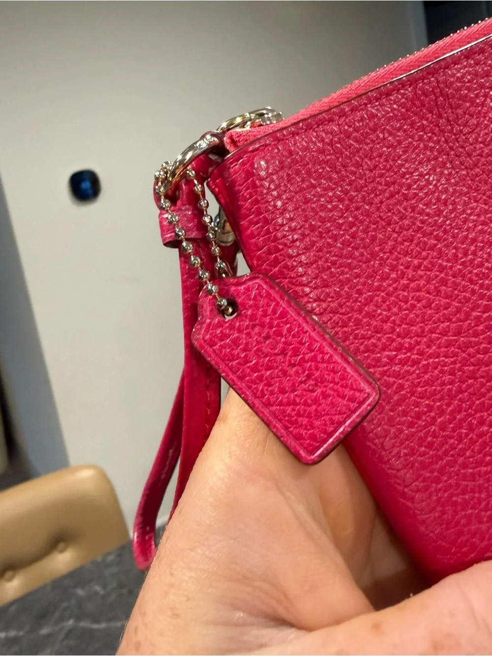 Coach Pink Ruby fuchsia wristlet pebbled leather wallet with hang tag